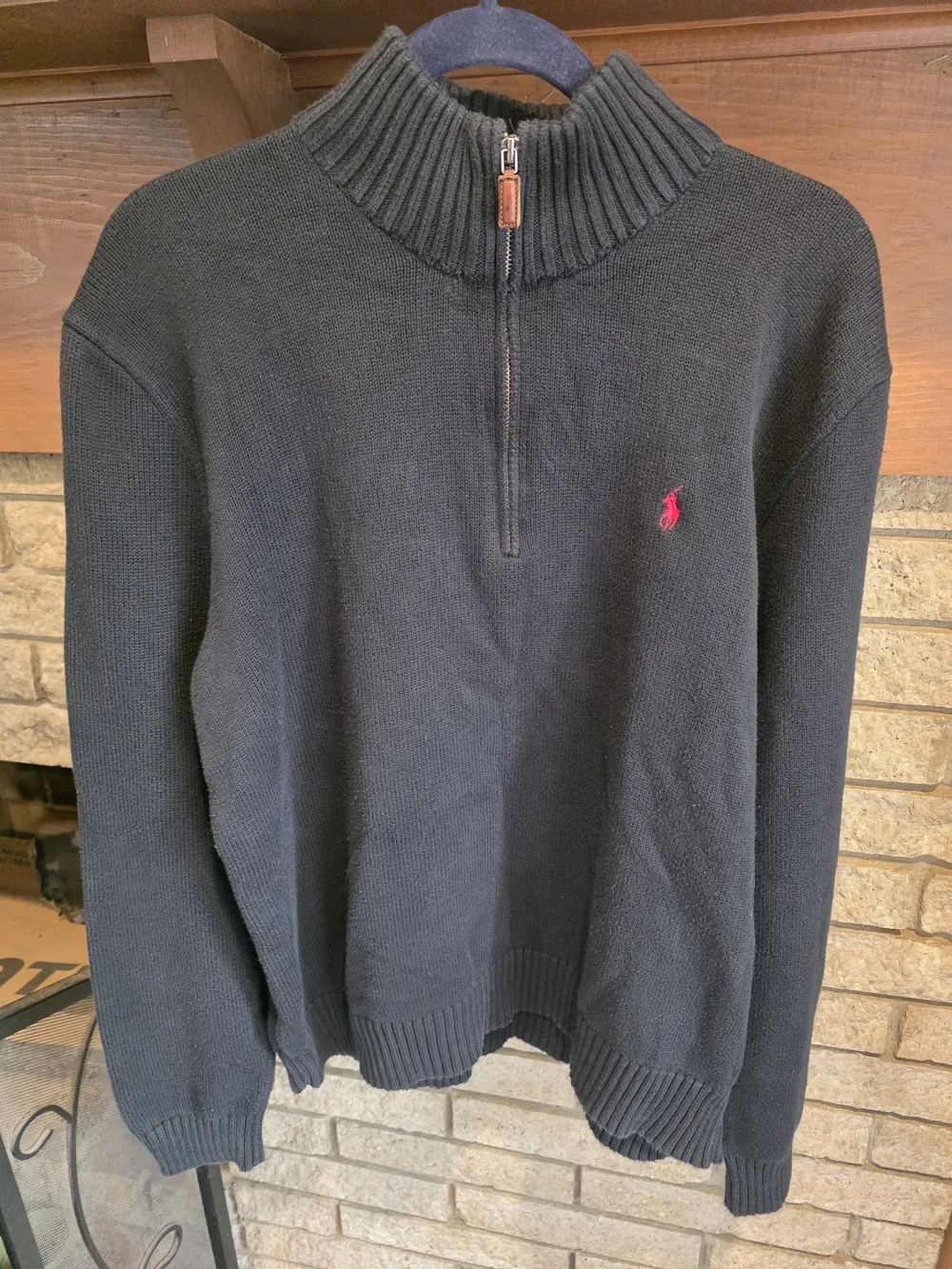 Polo by Ralph Lauren Black Half-Zip Sweater with Red Pony Logo